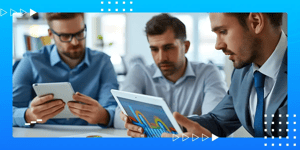 Business team reviewing performance data and reports to guide business planning and decision-making