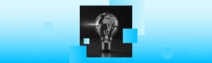 Lightbulb with a world map inside, set against a modern blue background symbolizing global insight and ideas.