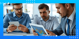 Business team reviewing performance data and reports to guide business planning and decision-making