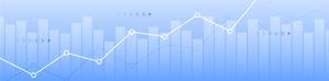 Abstract analytics graphic with upward line chart and bar graph elements on a blue background.