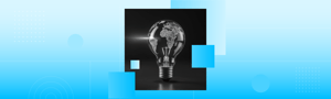 Lightbulb with a world map inside, set against a modern blue background symbolizing global insight and ideas.