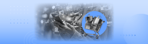 Hand using smartphone with digital shopping cart icon and retail media visuals.