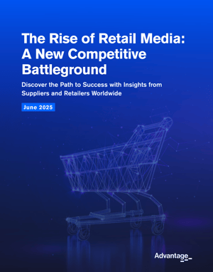 Cover image of retail media report featuring a digital shopping cart symbolizing data-driven commerce
