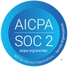 AICPA SOC 2 certification badge blue circle with trust seal icon marks