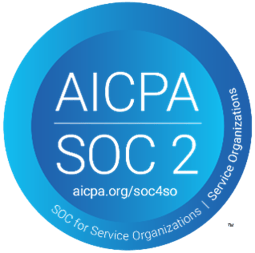 AICPA SOC 2 certification badge blue circle with trust seal icon marks
