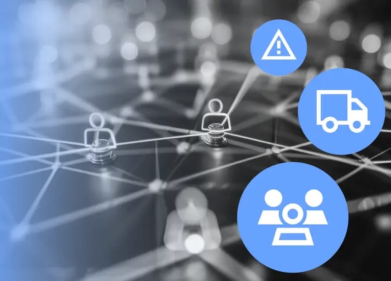 Shoppers in a grocery store browse shelves while a transparent digital screen displays data visuals, symbolizing the integration of retail media and personalized in-store technology.