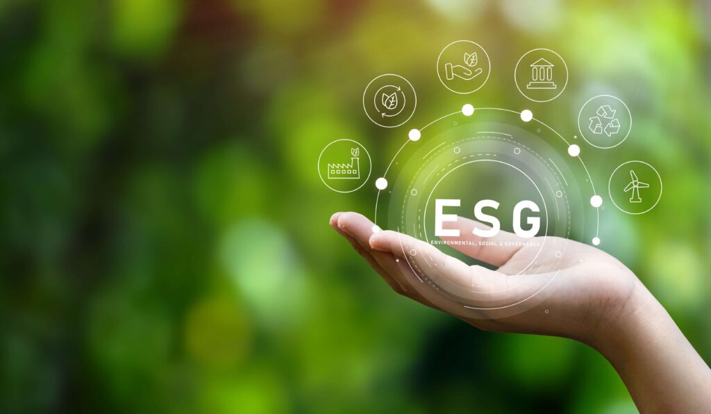 Open hand holding environmental social governance (ESG) elements